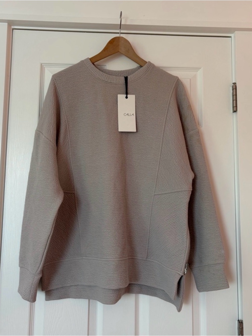 Calia Relaxed Textured Elevate Side Zip Tunic in Ash Purple